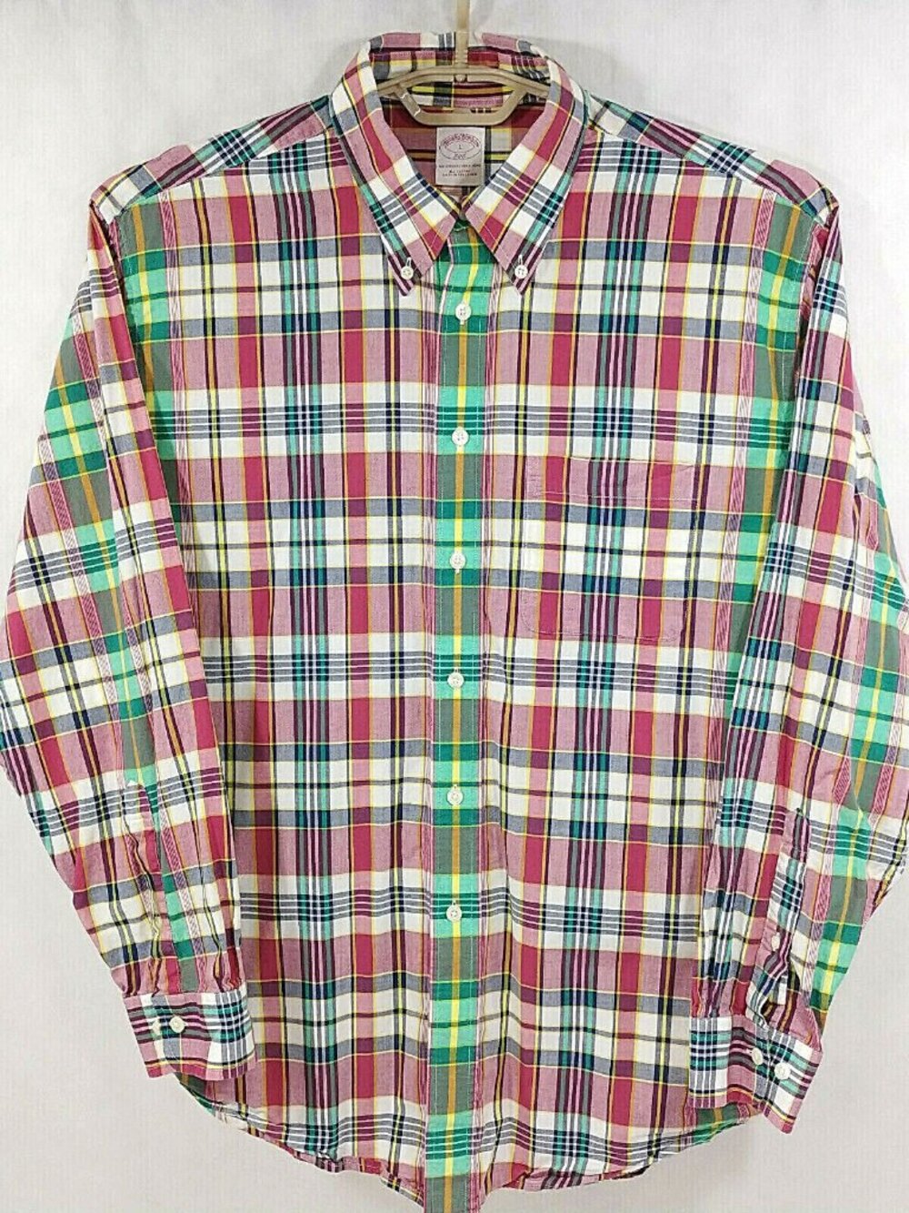 Brooks Brothers 346 All Cotton Original Polo Plaid L/S Button Down Shirt Mens L